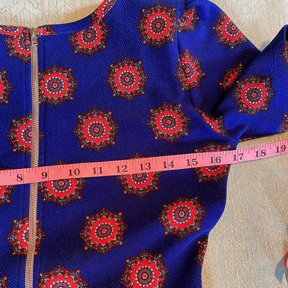 LULAROE Amelia Dress size S beautiful rich blue with colorful pattern accents - Picture 12 of 14